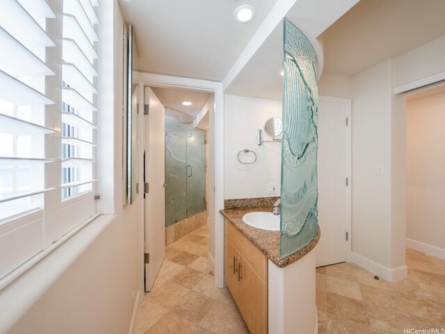 3015 Kalakaua Ave Unit 901, Honolulu, HI 96815 - full bath with vanity, a shower stall, recessed lighting, and baseboards
