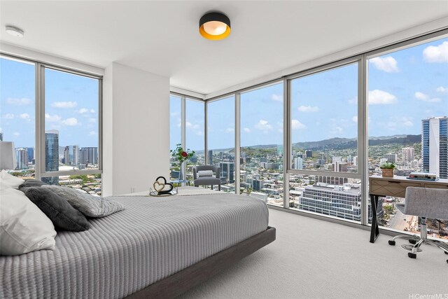 629 Keeaumoku St Unit 2912, Honolulu, HI 96814 - bedroom featuring floor to ceiling windows, a view of city, and carpet flooring