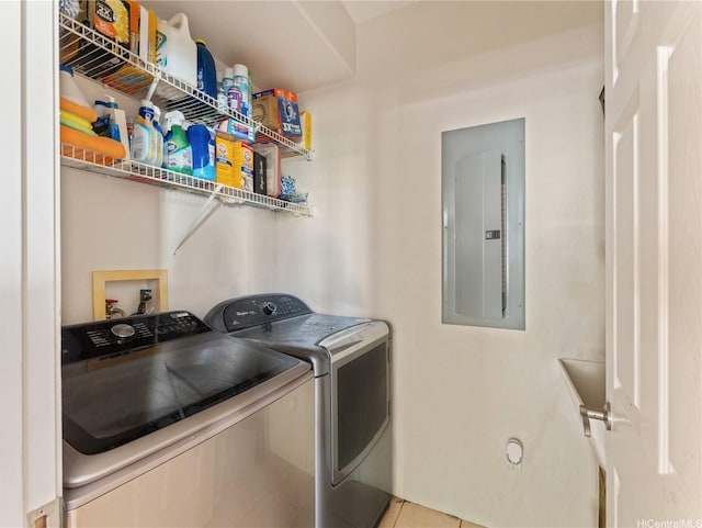 91-1105 Kaiko St, Ewa Beach, HI 96706 - laundry area featuring electric panel, separate washer and dryer, and tile patterned flooring