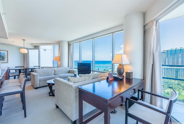 223 Saratoga Rd Unit 2203, Honolulu, HI 96815 - living room featuring healthy amount of natural light and carpet flooring