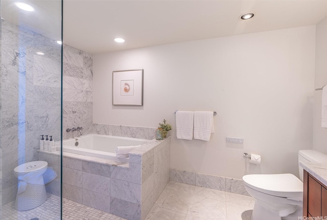 223 Saratoga Rd Unit 2203, Honolulu, HI 96815 - full bathroom with toilet, vanity, a garden tub, recessed lighting, and a shower