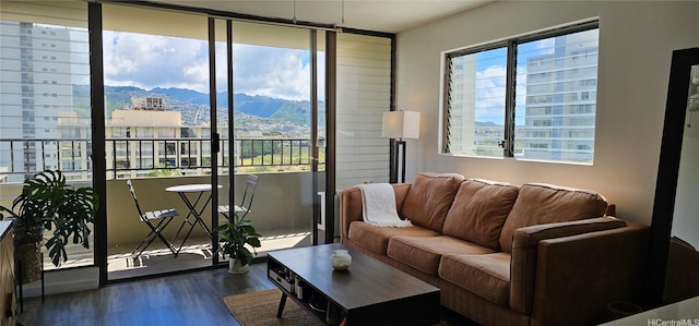 2240 Kuhio Ave Unit 905, Honolulu, HI 96815 - living room with a mountain view and wood finished floors