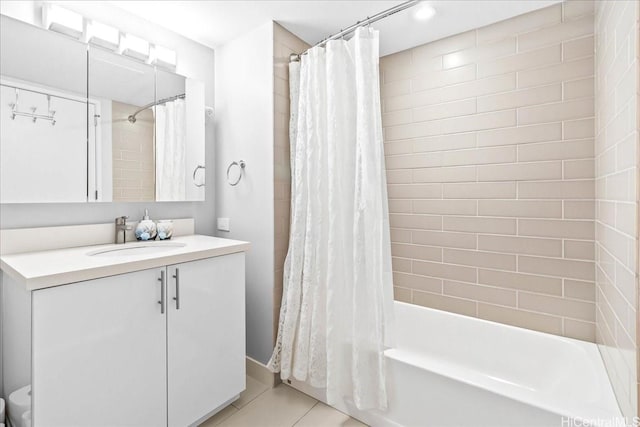 888 Kapiolani Blvd Unit 1512, Honolulu, HI 96813 - bathroom with shower / bath combination with curtain, vanity, and tile patterned flooring