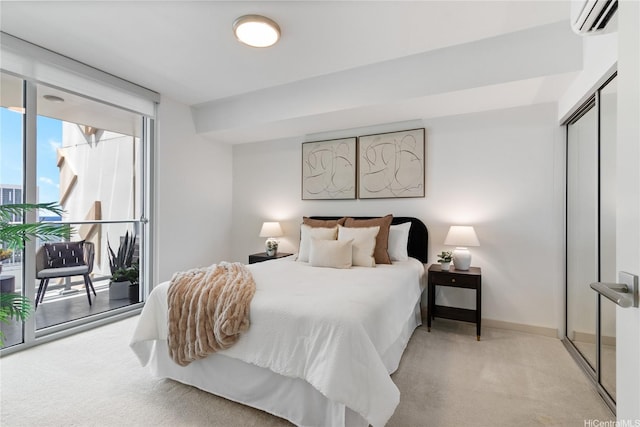 555 S St Unit 3003, Honolulu, HI 96813 - bedroom with a wall mounted AC, access to exterior, and light colored carpet
