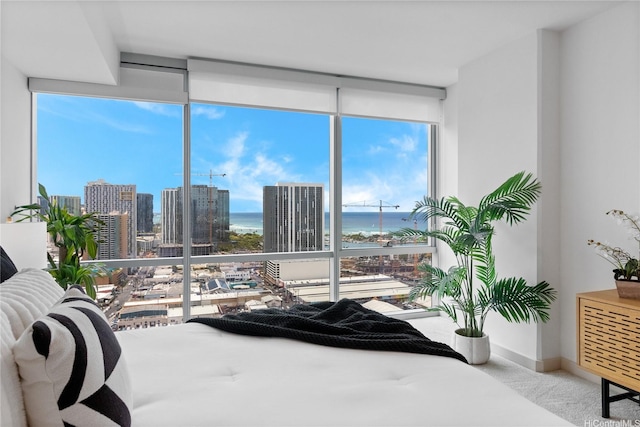 555 S St Unit 3003, Honolulu, HI 96813 - bedroom featuring expansive windows, carpet floors, a water view, and a city view