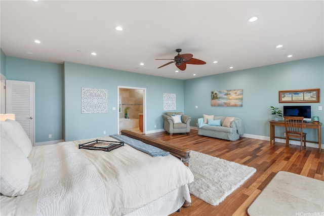 44-97 Kalenakai Pl Unit A, Kaneohe, HI 96744 - bedroom with recessed lighting, wood finished floors, baseboards, and a ceiling fan