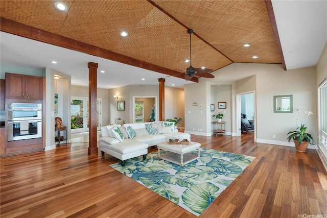 44-97 Kalenakai Pl Unit A, Kaneohe, HI 96744 - living area featuring ornate columns, baseboards, wood finished floors, and recessed lighting