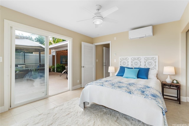 44-97 Kalenakai Pl Unit A, Kaneohe, HI 96744 - tiled bedroom featuring a wall mounted AC, baseboards, ceiling fan, and access to outside