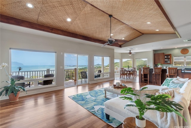 44-97 Kalenakai Pl Unit A, Kaneohe, HI 96744 - living area with ceiling fan, healthy amount of natural light, wood finished floors, and recessed lighting