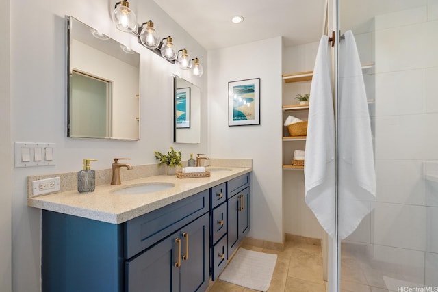 880 Akiu Pl, Kailua, HI 96734 - bathroom featuring double vanity, tile patterned floors, and a shower