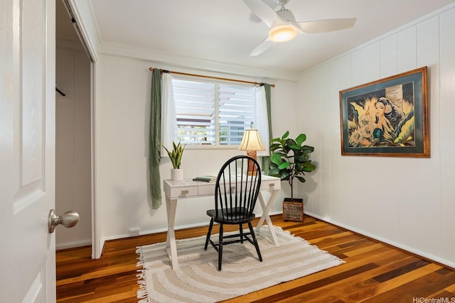 880 Akiu Pl, Kailua, HI 96734 - office space featuring wood finished floors, ornamental molding, and a ceiling fan