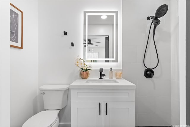 631 Punaa St, Kailua, HI 96734 - full bath with toilet, a ceiling fan, vanity, and tiled shower