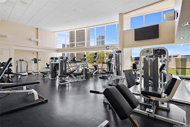 1288 Kapiolani Blvd Unit I-608, Honolulu, HI 96814 - workout area featuring healthy amount of natural light and a towering ceiling