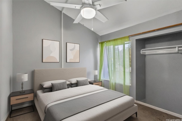 95-100 Moenamanu St Unit 458, Mililani, HI 96789 - carpeted bedroom with vaulted ceiling, baseboards, and a ceiling fan