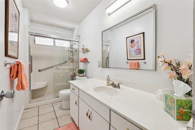 463 Kaleimamahu St, Honolulu, HI 96825 - bathroom featuring vanity, a stall shower, a textured ceiling, and tile patterned floors