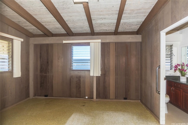 1631 Hoohulu St, Pearl City, HI 96782 - empty room with wood walls and beamed ceiling