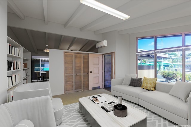 1631 Hoohulu St, Pearl City, HI 96782 - carpeted living room with a ceiling fan and a wall unit AC