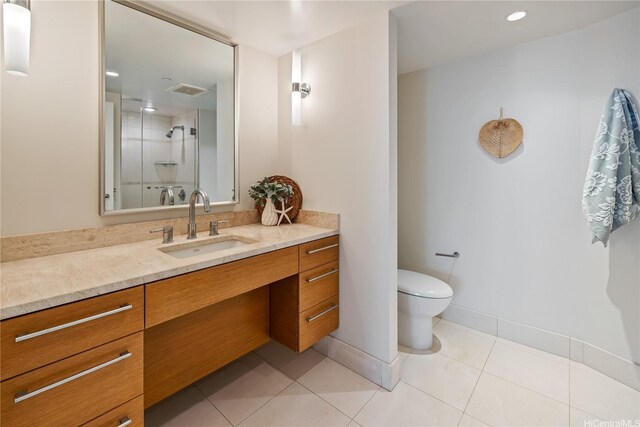 1177 Queen St Unit 4306, Honolulu, HI 96814 - bathroom with vanity, tile patterned flooring, and a shower with door