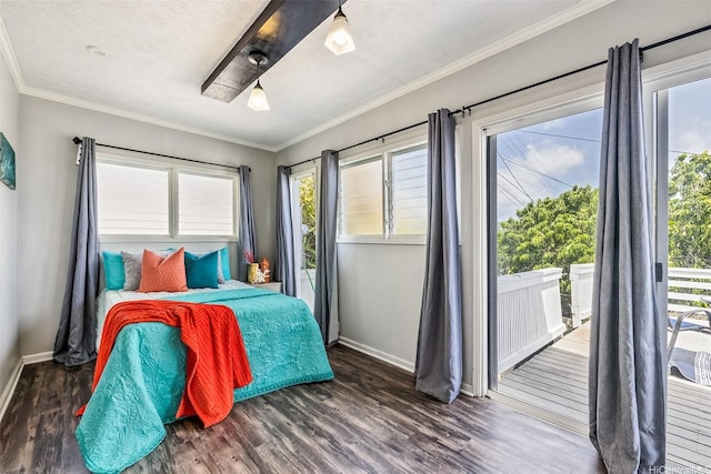1011-L Alewa Dr, Honolulu, HI 96817 - bedroom with access to exterior, wood finished floors, ornamental molding, and ceiling fan