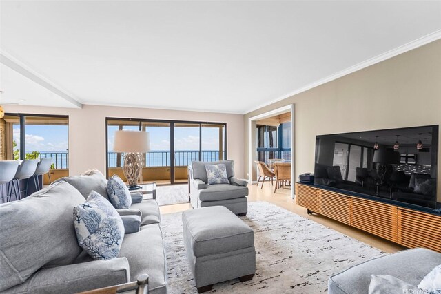 2893 Kalakaua Ave Unit 3, Honolulu, HI 96815 - living room with healthy amount of natural light, crown molding, and wood finished floors