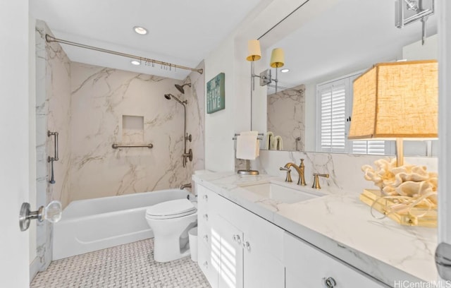 2893 Kalakaua Ave Unit 3, Honolulu, HI 96815 - full bath featuring vanity, a combined bath / shower with marble appearance, toilet, and recessed lighting