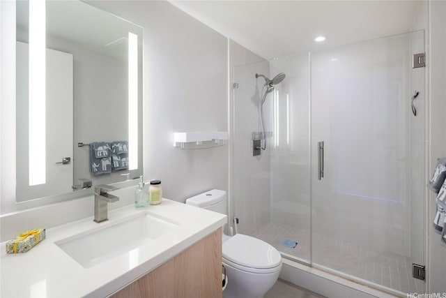 888 Kapiolani Blvd Unit 2703, Honolulu, HI 96813 - bathroom with a stall shower, vanity, and recessed lighting