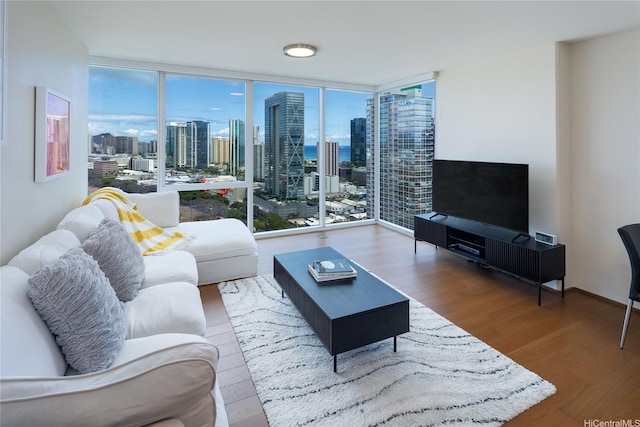 888 Kapiolani Blvd Unit 2703, Honolulu, HI 96813 - living area with wood finished floors and expansive windows