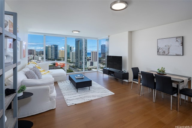 888 Kapiolani Blvd Unit 2703, Honolulu, HI 96813 - living room with wood finished floors and a wall of windows