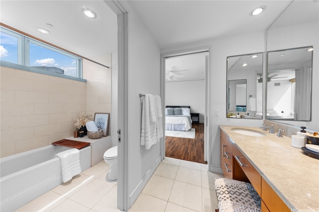 1288 Ala Moana Blvd Unit 21A, Honolulu, HI 96814 - full bathroom featuring tile patterned flooring, ensuite bath, vanity, ceiling fan, and shower / bathtub combination