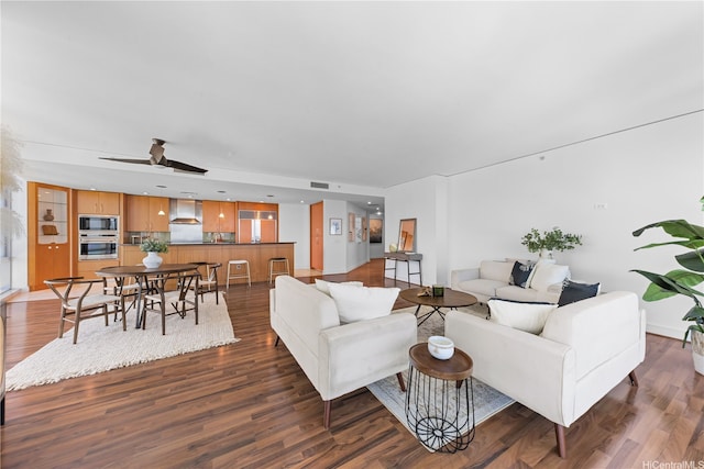 1288 Ala Moana Blvd Unit 21A, Honolulu, HI 96814 - living area featuring wood finished floors and ceiling fan