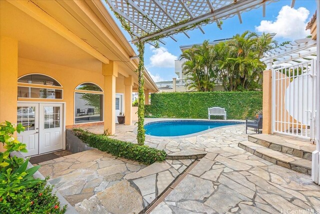 1062 Hoa St, Honolulu, HI 96825 - view of swimming pool with a pergola, a patio, and french doors