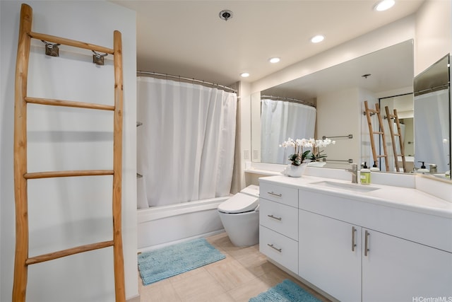 583 Kamoku St Unit Dh2303, Honolulu, HI 96826 - bathroom featuring vanity, shower / bath combo with shower curtain, and recessed lighting