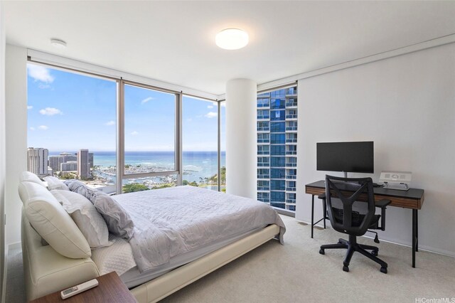 1388 Kapiolani Blvd Unit 3701, Honolulu, HI 96814 - bedroom with expansive windows and carpet flooring