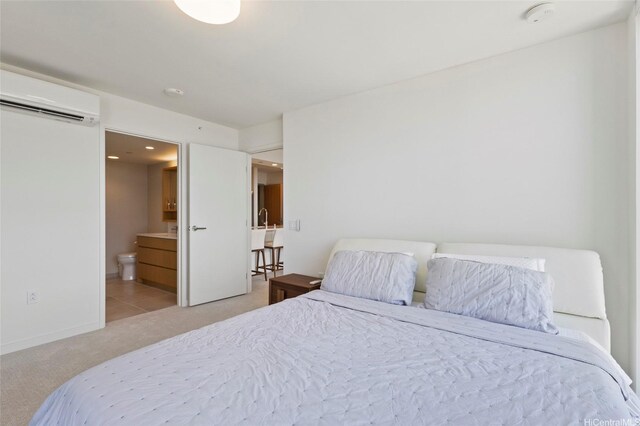 1388 Kapiolani Blvd Unit 3701, Honolulu, HI 96814 - carpeted bedroom with an AC wall unit and ensuite bathroom