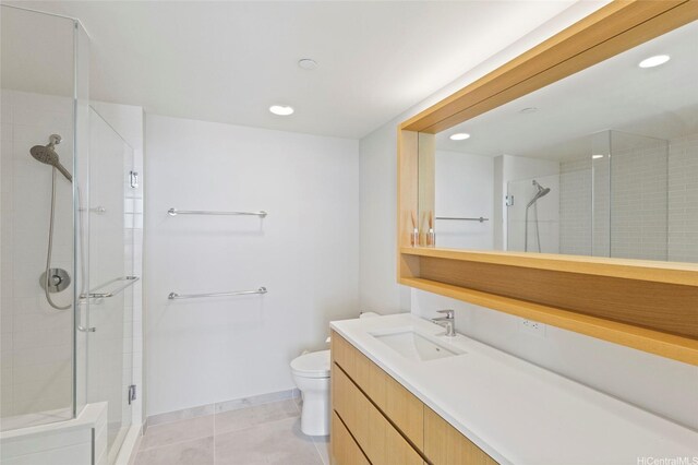 1388 Kapiolani Blvd Unit 3701, Honolulu, HI 96814 - full bathroom featuring a shower stall, vanity, recessed lighting, and tile patterned floors
