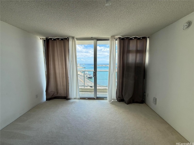 215 N King St Unit 2205, Honolulu, HI 96817 - carpeted empty room with a water view, a wall of windows, a textured ceiling, and a smoke detector