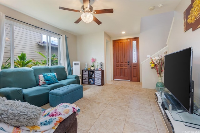 91-1152 Paapaana St, Ewa Beach, HI 96706 - living area featuring recessed lighting, light tile patterned floors, and a ceiling fan