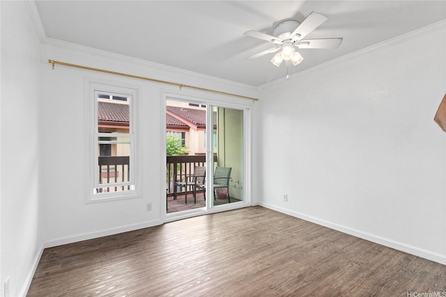 46-078 Emepela Pl Unit G205, Kaneohe, HI 96744 - empty room featuring wood finished floors, ornamental molding, baseboards, and a ceiling fan