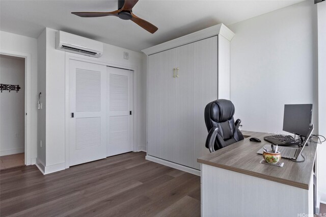 600 Ala Moana Blvd Unit 3006, Honolulu, HI 96813 - office area with an AC wall unit, a ceiling fan, and dark wood-style flooring
