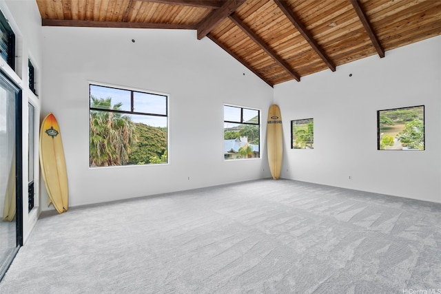 44-279 Kaneohe Bay Dr Unit B, Kaneohe, HI 96744 - spare room with high vaulted ceiling, wooden ceiling with exposed beams, and carpet