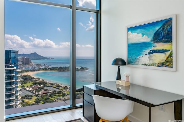 1100 Ala Moana Blvd Unit 4000/4001, Honolulu, HI 96814 - office area with a water view, wood finished floors, and a city view