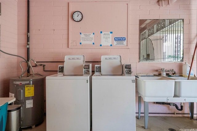 1020 Green St Unit 303, Honolulu, HI 96822 - laundry area with washer / clothes dryer, water heater, and concrete block wall