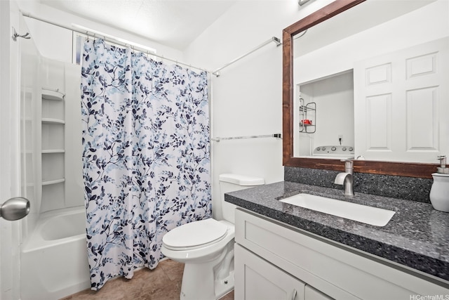 53-388 Kamehameha Hwy, Hauula, HI 96717 - full bathroom with vanity, shower / bath combo with shower curtain, toilet, and tile patterned floors