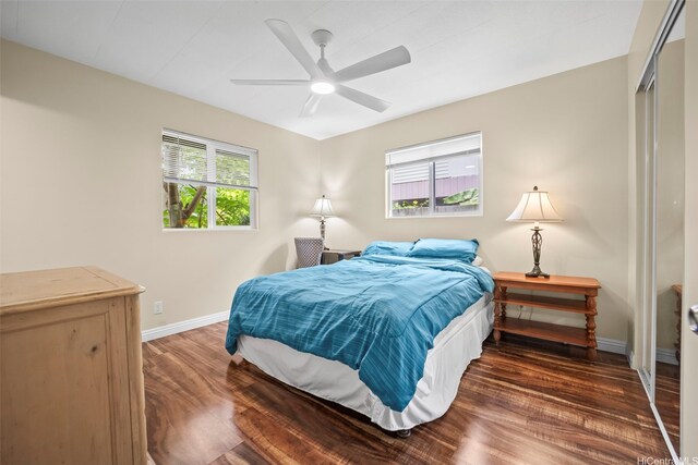 53-388 Kamehameha Hwy, Hauula, HI 96717 - bedroom featuring baseboards, wood finished floors, and a ceiling fan