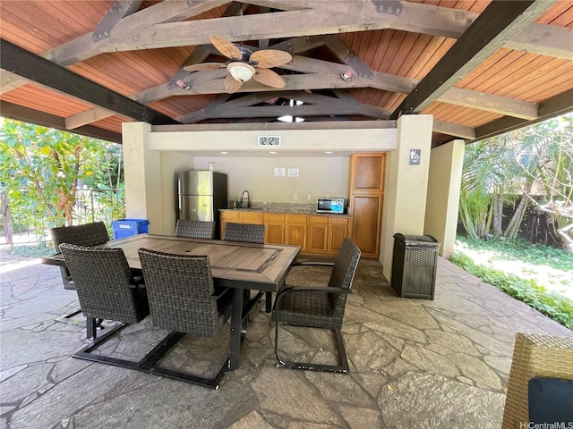930 Kaheka St Unit 1703, Honolulu, HI 96814 - view of patio with a ceiling fan, a gazebo, and outdoor dining area