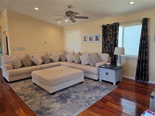 92-882 Wainohia St, Kapolei, HI 96707 - living area with a ceiling fan, dark wood-type flooring, and recessed lighting