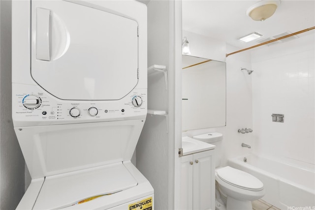 3071 Pualei Cir Unit 201, Honolulu, HI 96815 - full bathroom featuring stacked washer / dryer, vanity, shower / bathtub combination, and toilet