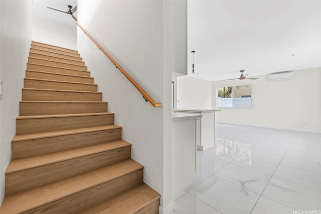 87-1474 Akowai Rd, Waianae, HI 96792 - staircase with an AC wall unit and a ceiling fan