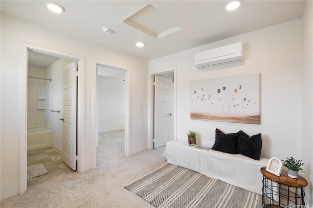 91-1081 Iwikuamoo St Unit 1202, Ewa Beach, HI 96706 - carpeted bedroom with a wall mounted AC, attic access, recessed lighting, and ensuite bathroom