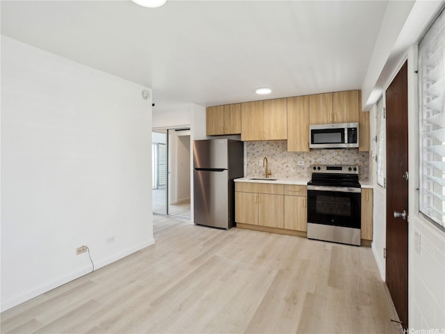 1620 Keeaumoku St Unit 506, Honolulu, HI 96822 - kitchen with appliances with stainless steel finishes, a sink, light wood-type flooring, and tasteful backsplash